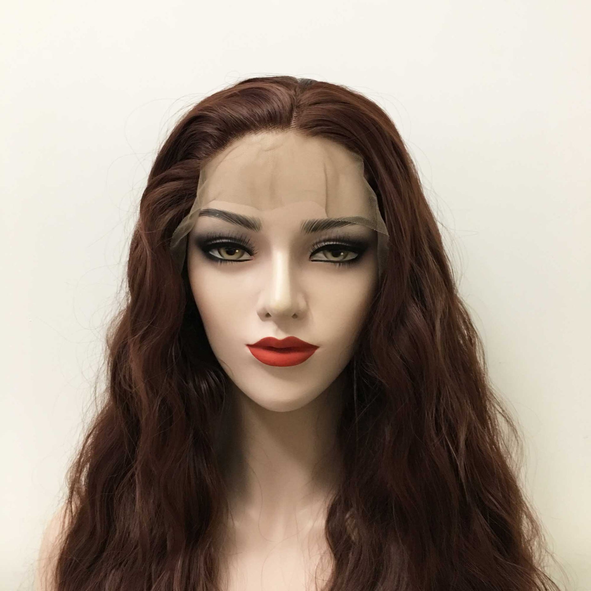 nevermindyrhead Women Lace Front Dark Brown Middle Part Long Curly Thick Volume Wig