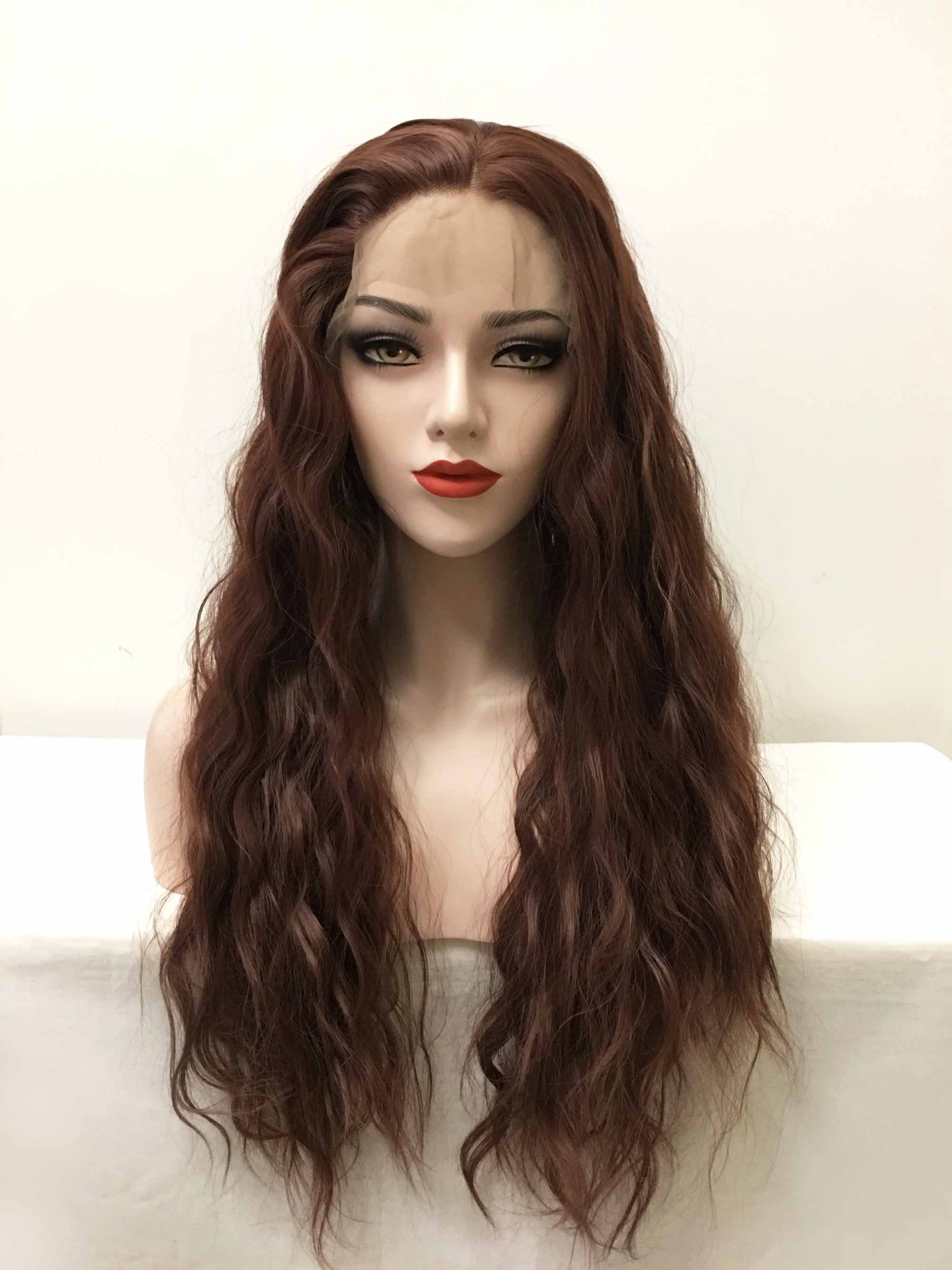 nevermindyrhead Women Lace Front Dark Brown Middle Part Long Curly Thick Volume Wig