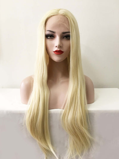 Women Light Blonde Lace Front Long Straight Middle Part Wig