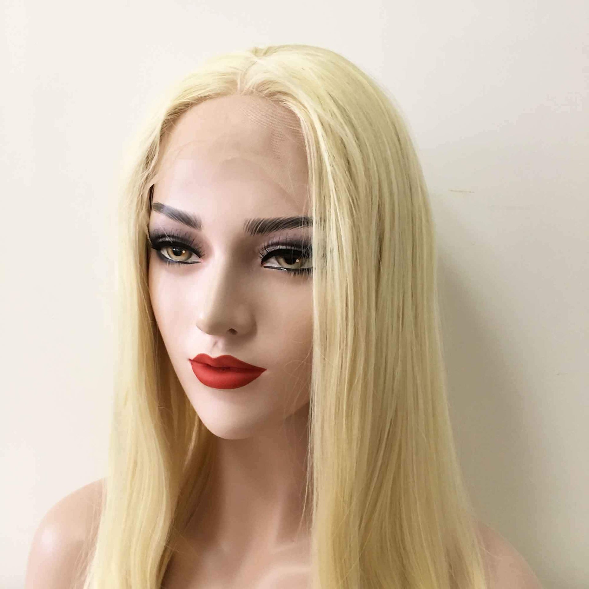 nevermindyrhead Women Lace Front Light Blonde Middle Part Long Soft Straight Hair Wig