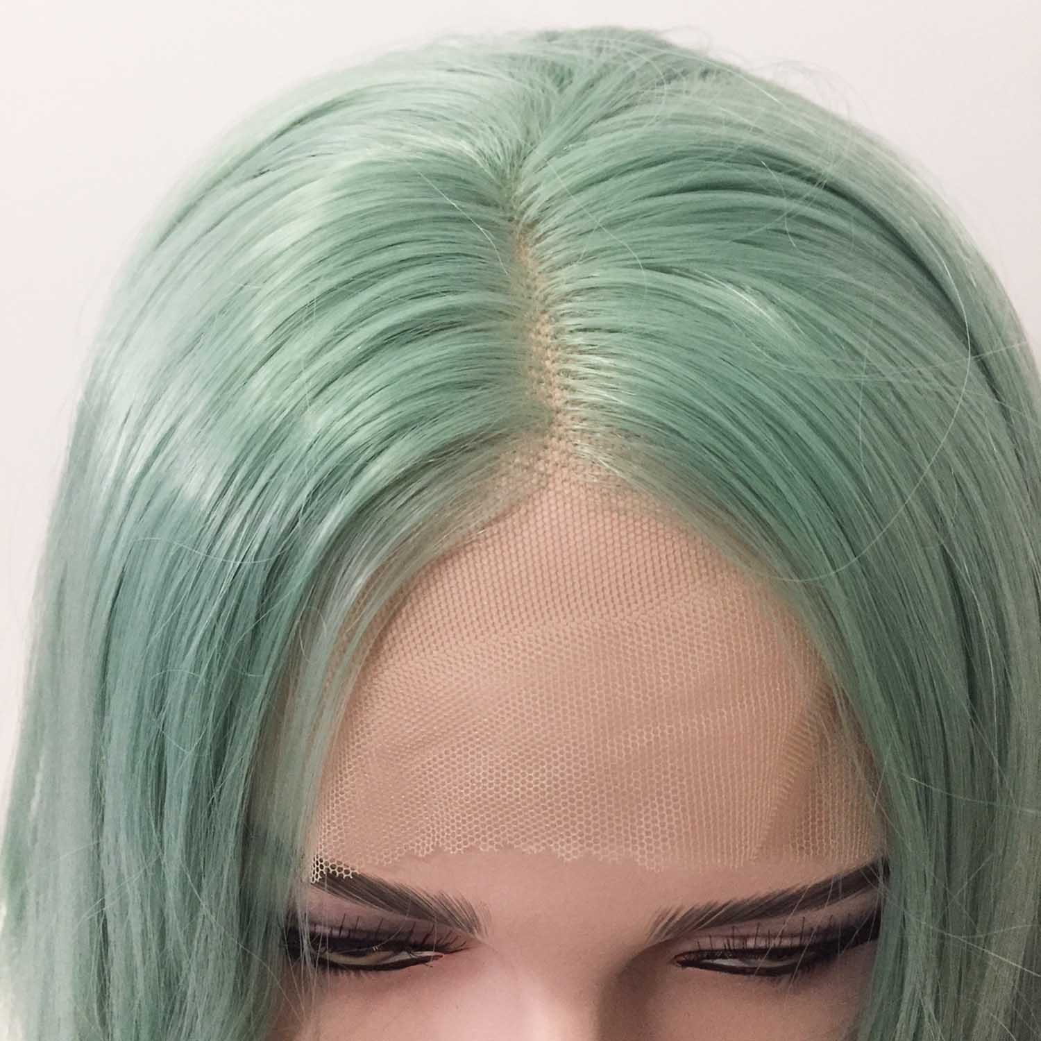 nevermindyrhead Women Lace Front Pastel Green Middle Part Long Curly Wavy Hair Wig