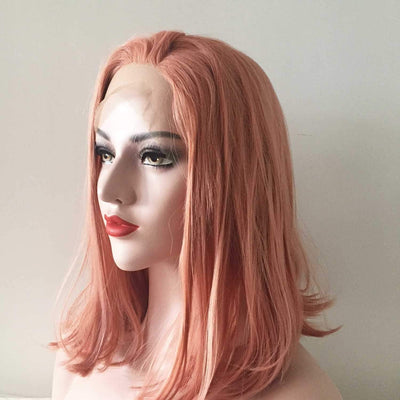 Women Pink Lace Front Medium Length Straight Side Part Wig