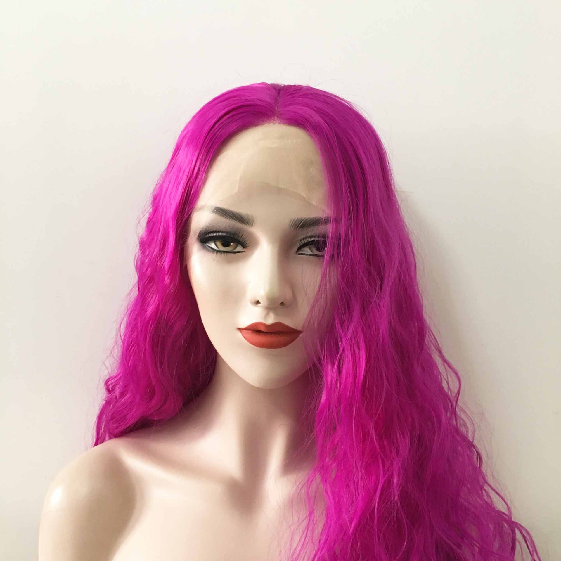 nevermindyrhead Women Lace Front Purple Red Middle Part Long Curly Wavy Thick Hair Wig