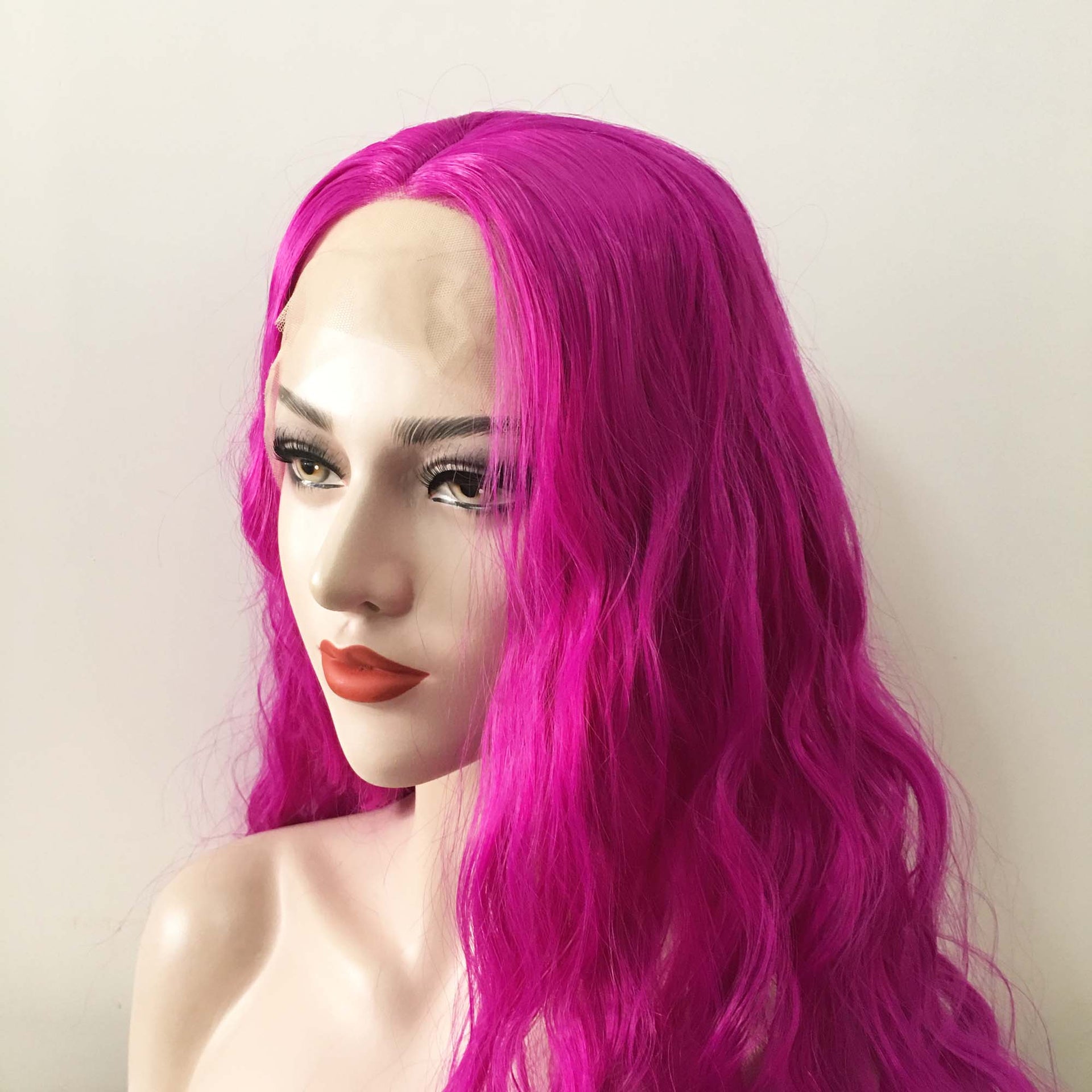 nevermindyrhead Women Lace Front Purple Red Middle Part Long Curly Wavy Thick Hair Wig