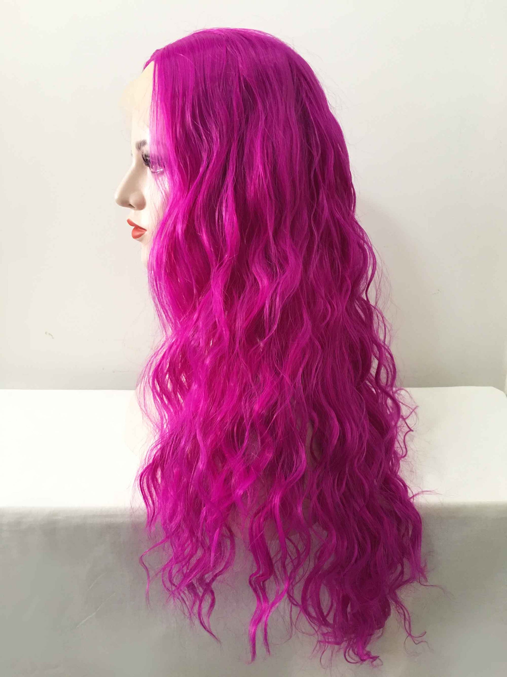 34 Pink Hair Colours That Gives Playful Vibe : Magenta Pink Middle Part  Long Hair