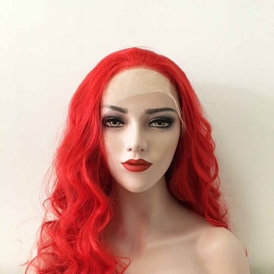Women Lace Front Red Long Curly Slicked Back Thick Mermaid Wig