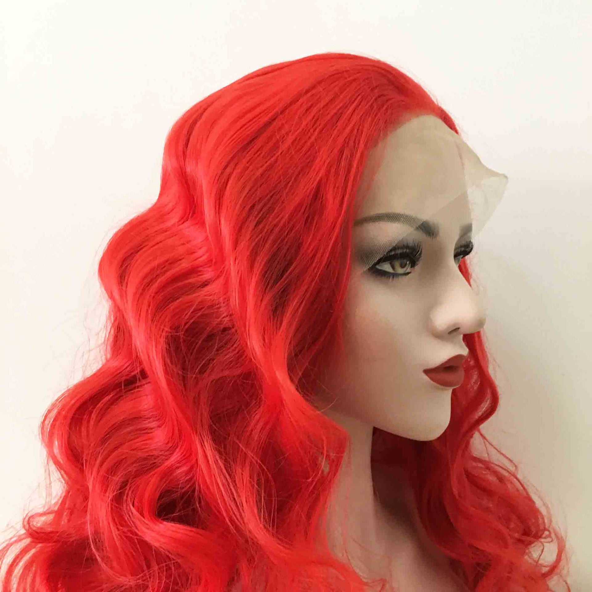 nevermindyrhead Women Lace Front Red Free Part Big Waves Curly Long Hair Costume Wig