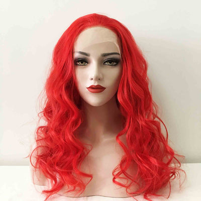 Women Lace Front Red Long Curly Slicked Back Thick Mermaid Wig