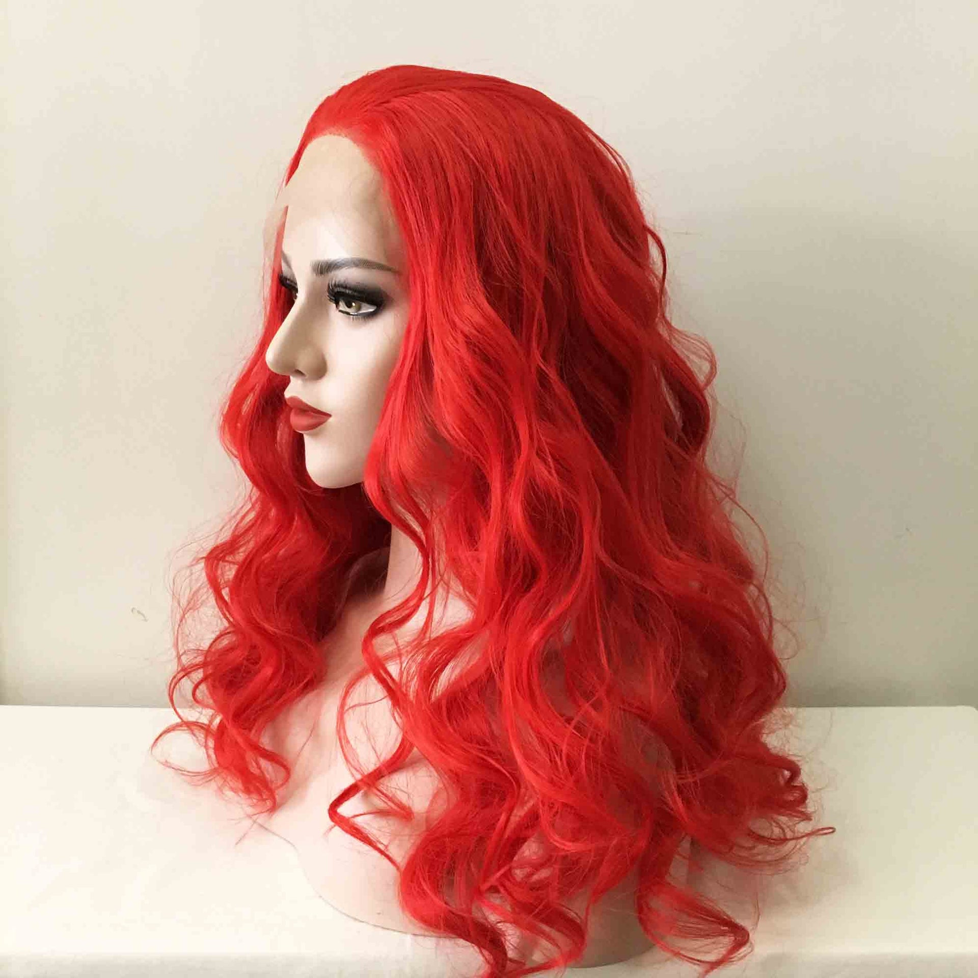 nevermindyrhead Women Lace Front Red Free Part Big Waves Curly Long Hair Costume Wig