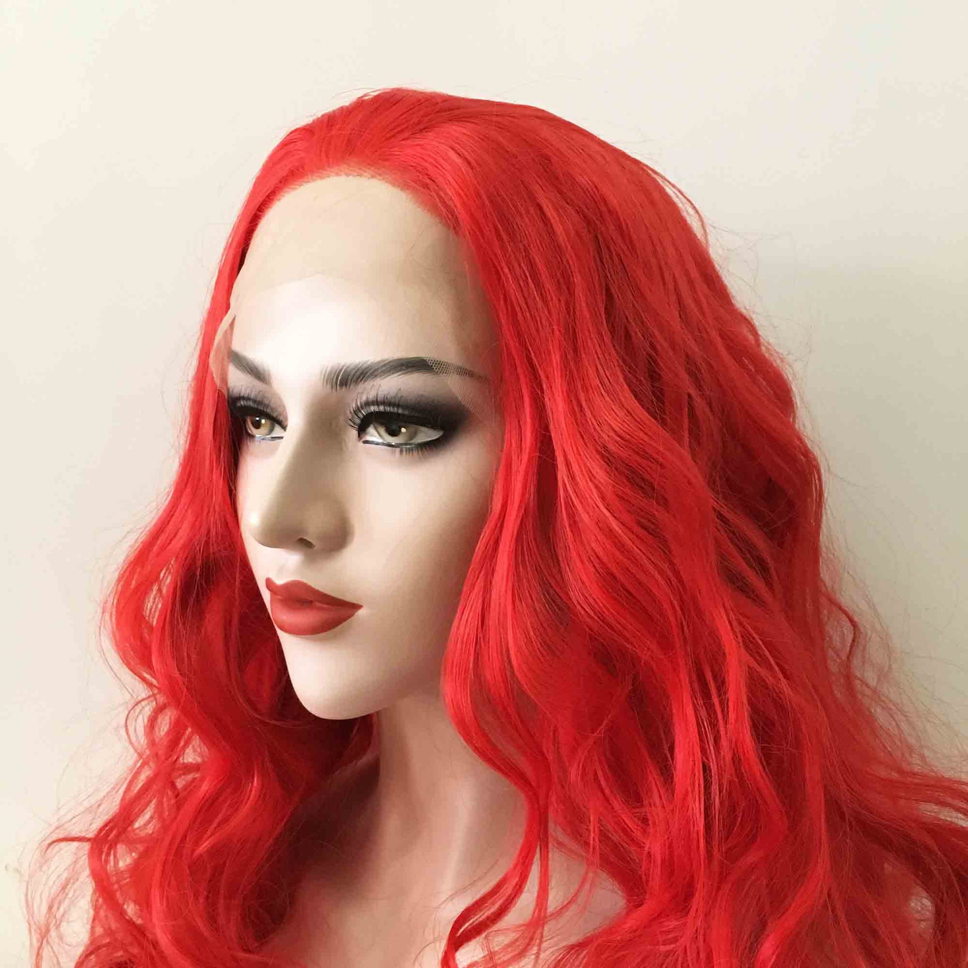 nevermindyrhead Women Lace Front Red Free Part Big Waves Curly Long Hair Costume Wig