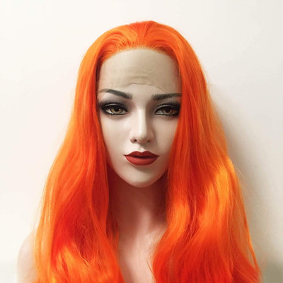 Women Orange Lace Front Long Curly Slicked Back Thick Hair Wig