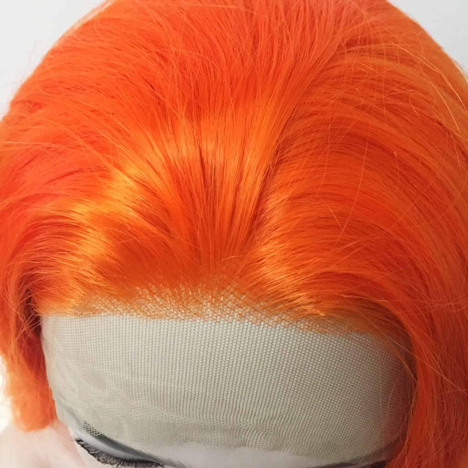 nevermindyrhead Women Lace Front Sharp Orange Free Parting Long Wavy Curly Thick Hair Wig