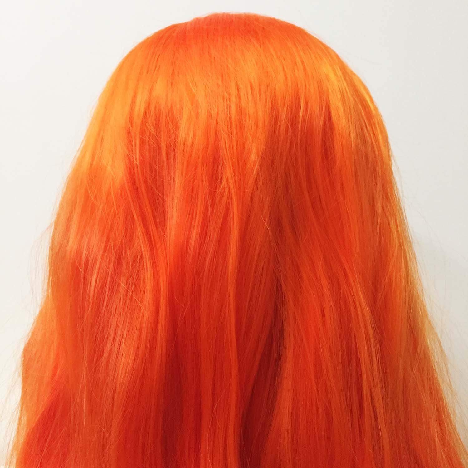 nevermindyrhead Women Lace Front Sharp Orange Free Parting Long Wavy Curly Thick Hair Wig