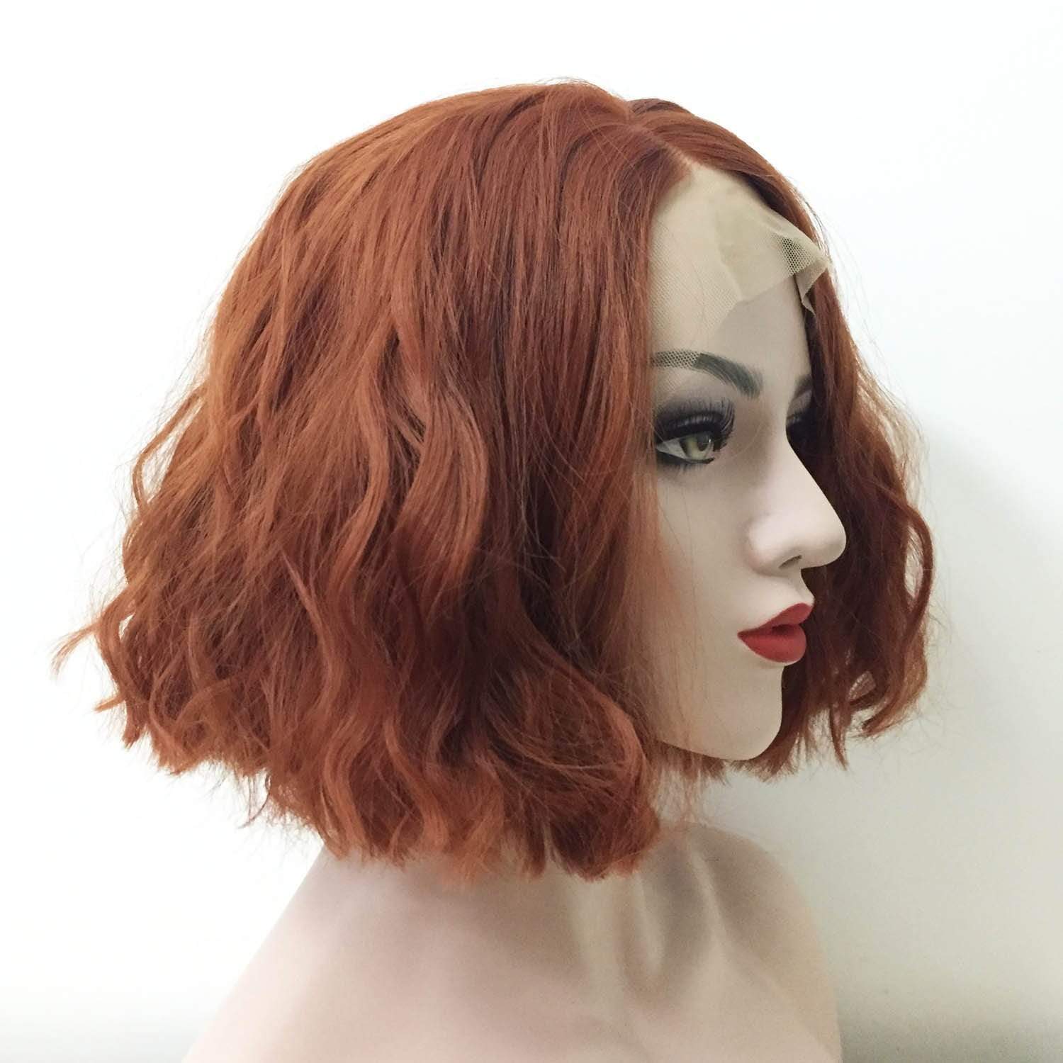 nevermindyrhead Women Lace Front Side Part Auburn Brown Short Curly Wig