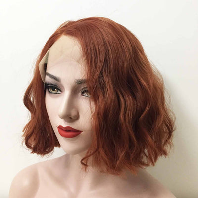 Women Auburn Ginger Red Lace Front Side Part Short Curly Bob Wig