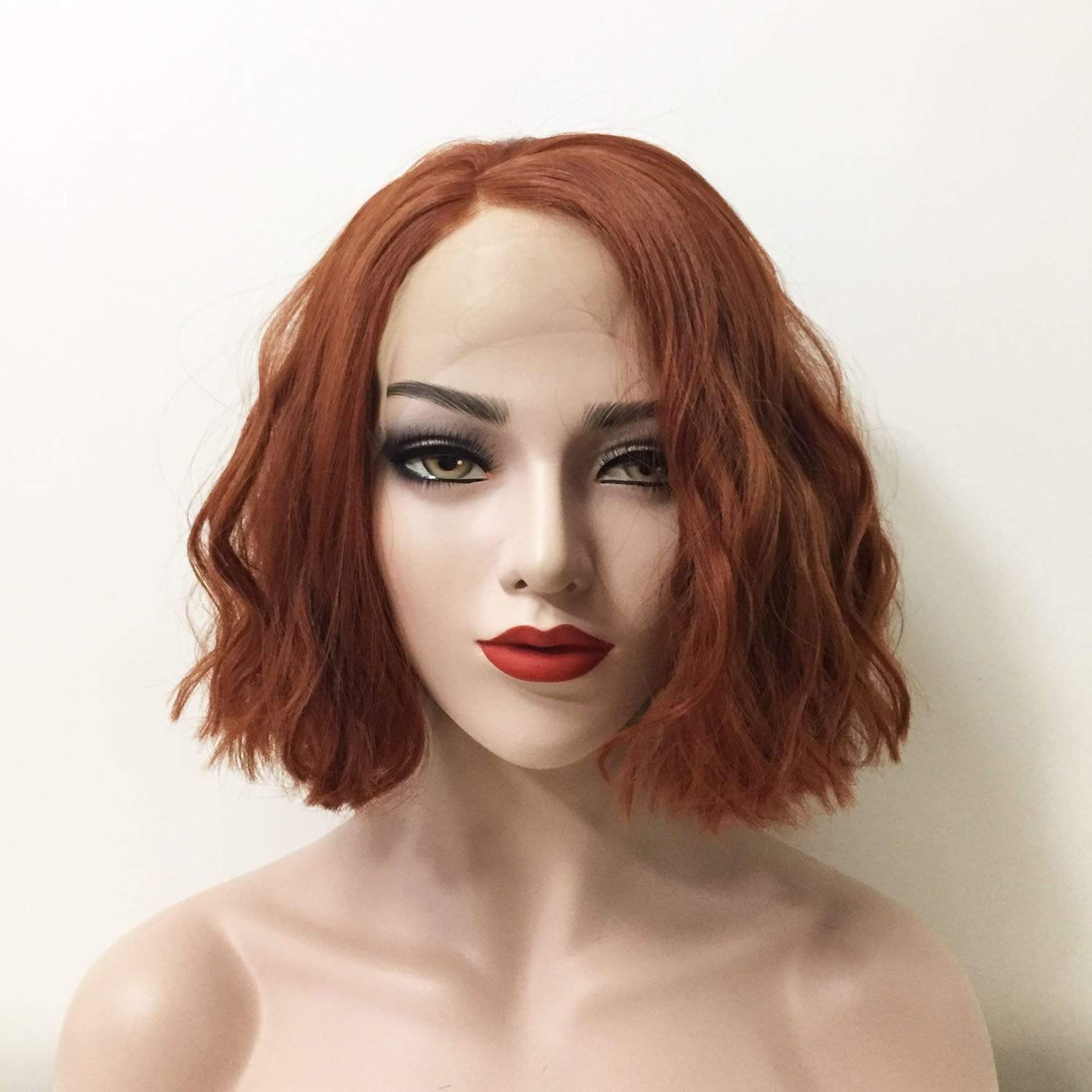 nevermindyrhead Women Lace Front Side Part Auburn Brown Short Curly Wig
