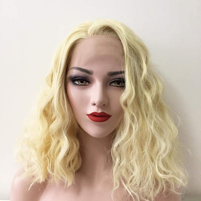 Women Blonde Lace Front Medium Length Curly Side Part Curly Wig