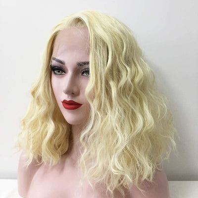 Women Blonde Lace Front Medium Length Curly Side Part Curly Wig