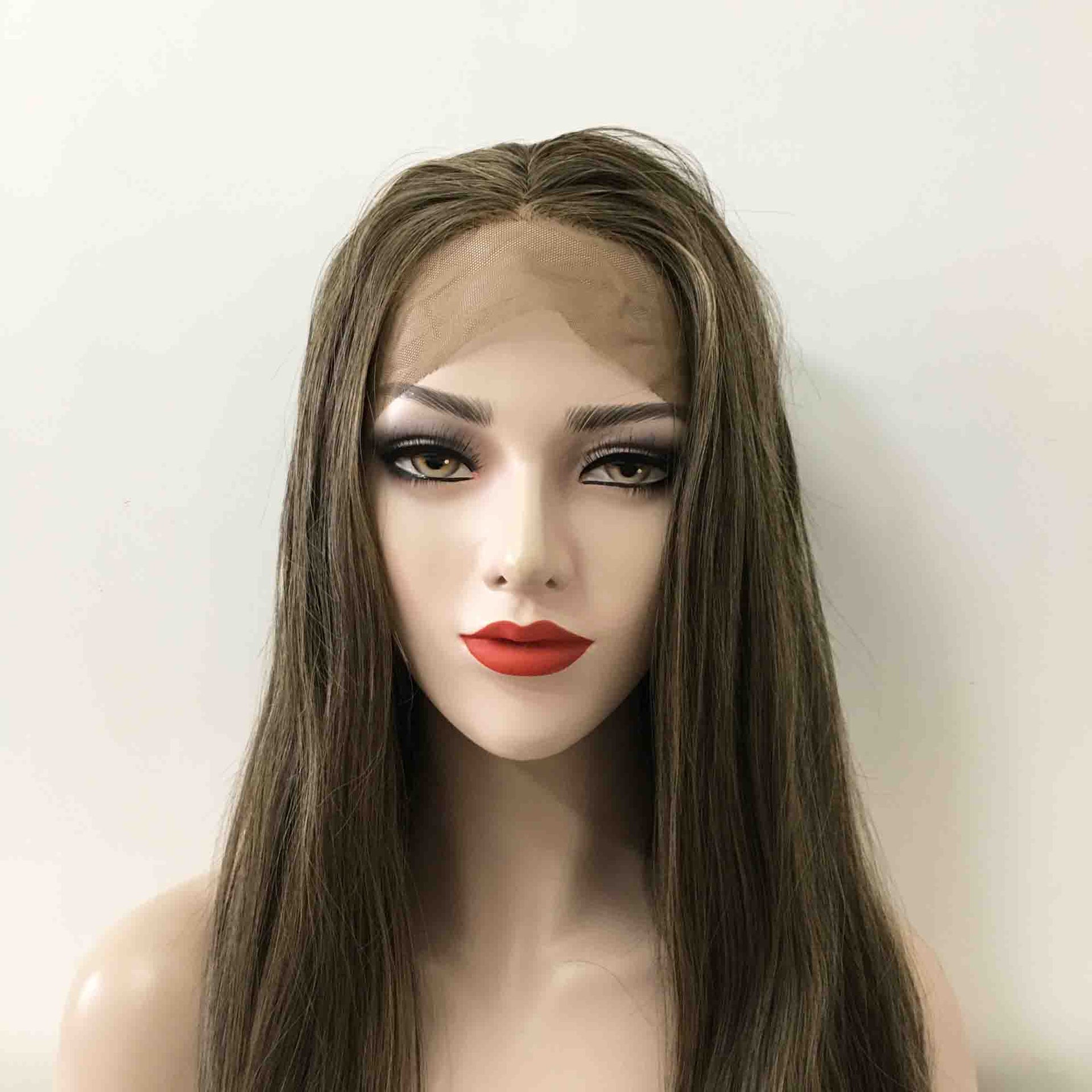 nevermindyrhead Women Lace Front Very Dark Brown Ash Blonde Highlight Long Straight Middle Part Wig