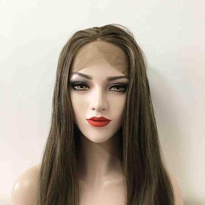 Women Dark Brown Lace Front Long Straight Middle Part Wig