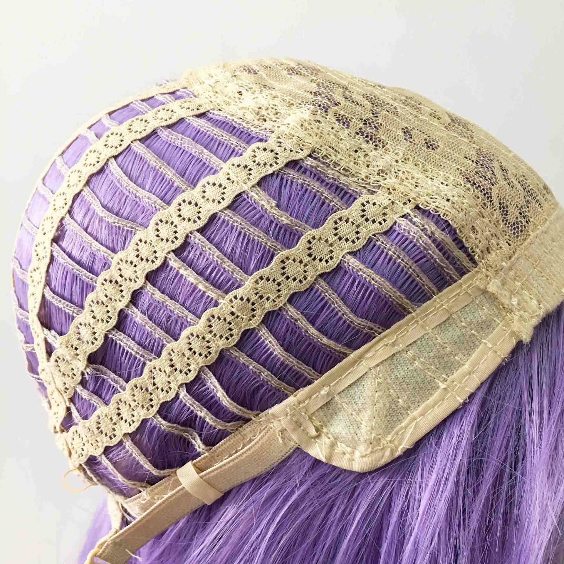 nevermindyrhead Women Lavender Purple Thick Bangs Long Straight Blunt Cut Wig