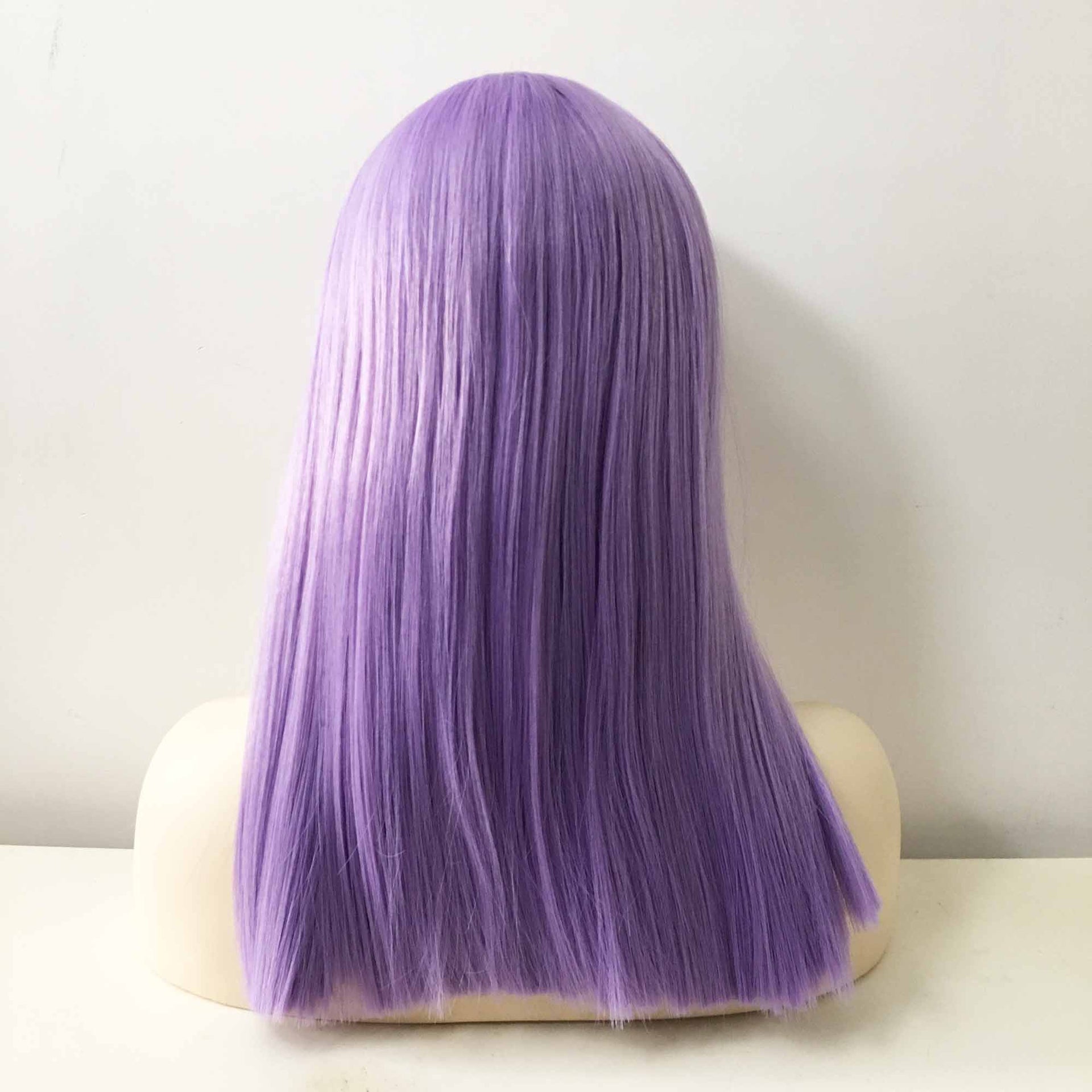 nevermindyrhead Women Lavender Purple Thick Bangs Long Straight Blunt Cut Wig