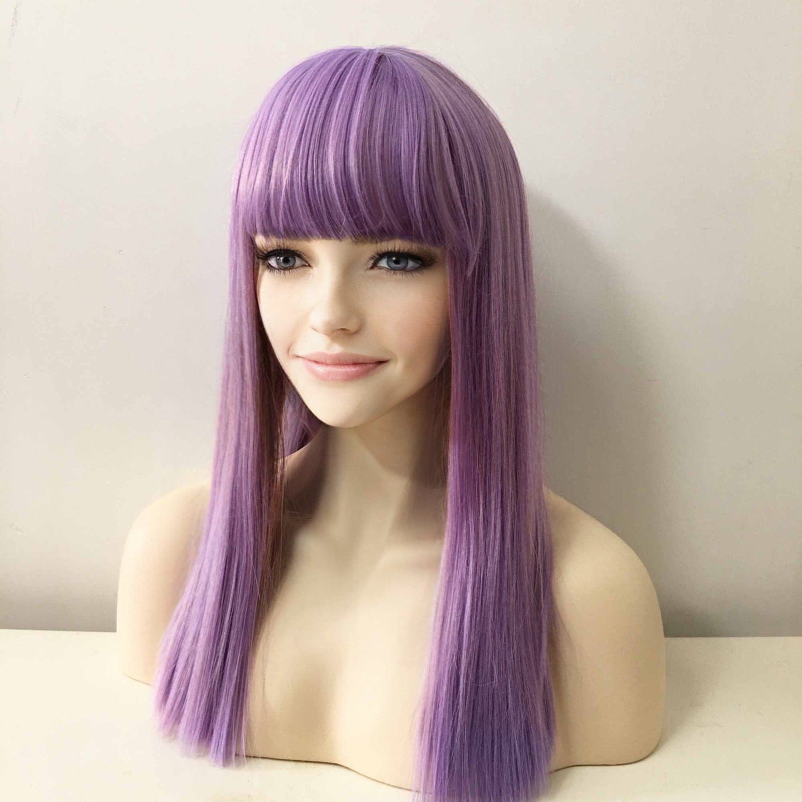 nevermindyrhead Women Lavender Purple Thick Bangs Long Straight Blunt Cut Wig