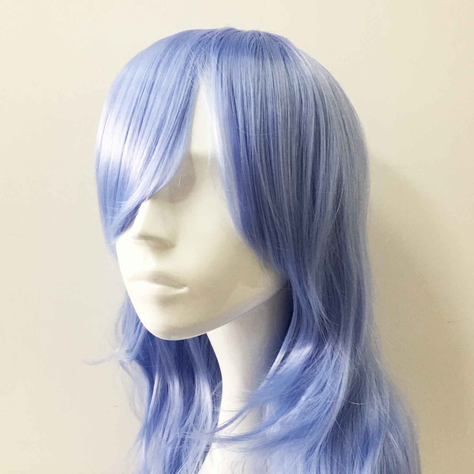 nevermindyrhead Women Light Blue Long Curly Side Swept Bangs Cosplay Wig