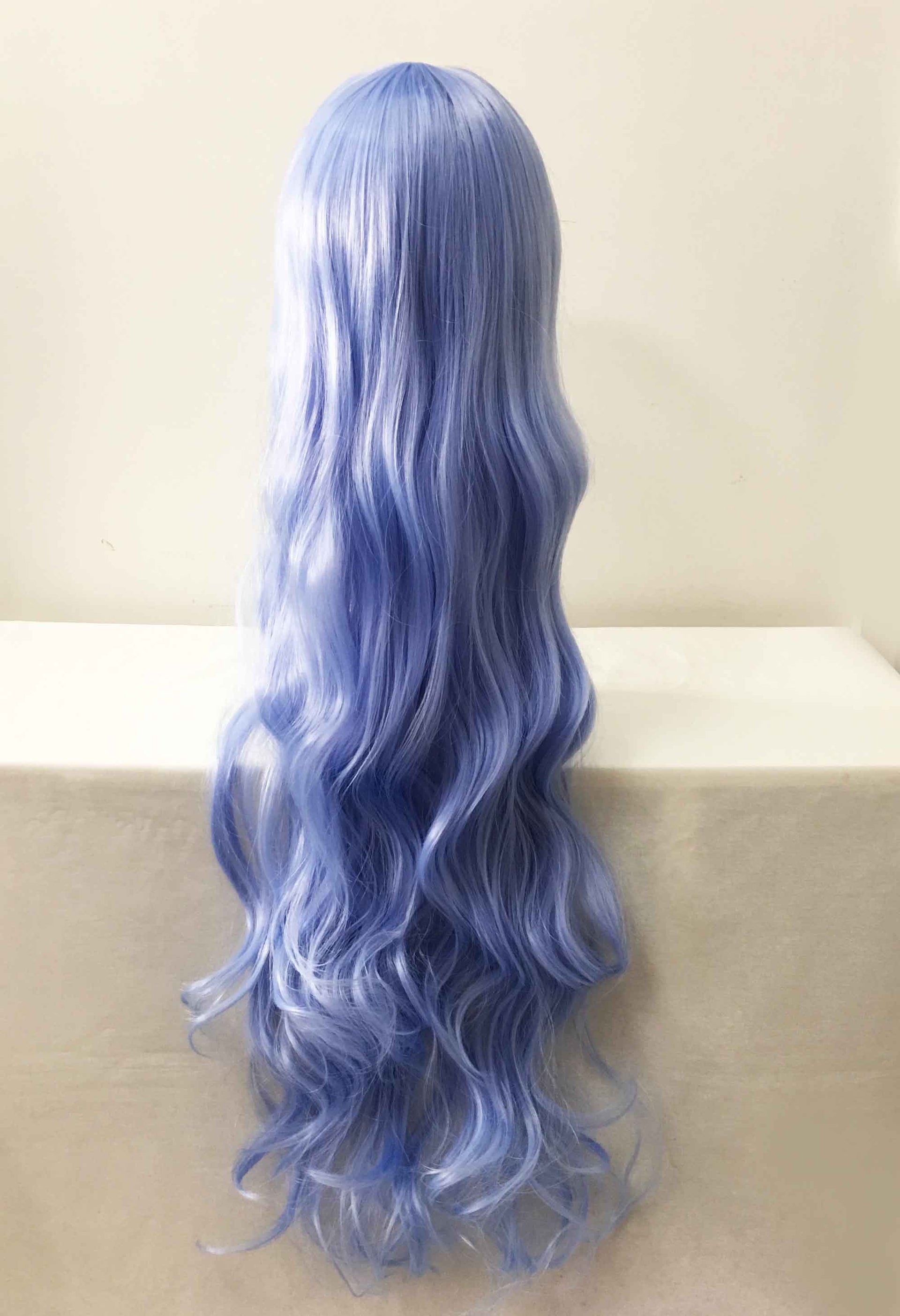 nevermindyrhead Women Light Blue Long Curly Side Swept Bangs Cosplay Wig