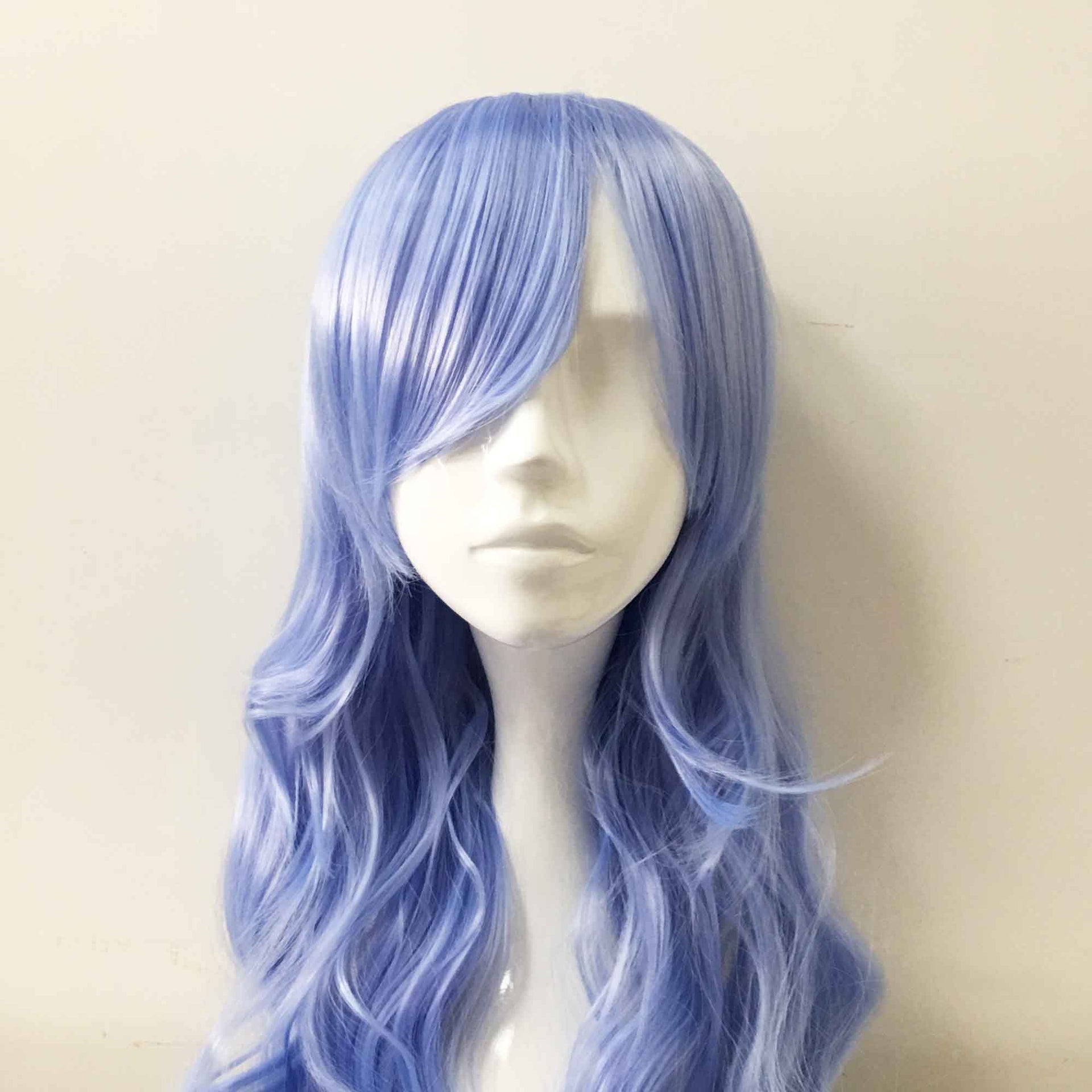 nevermindyrhead Women Light Blue Long Curly Side Swept Bangs Cosplay Wig