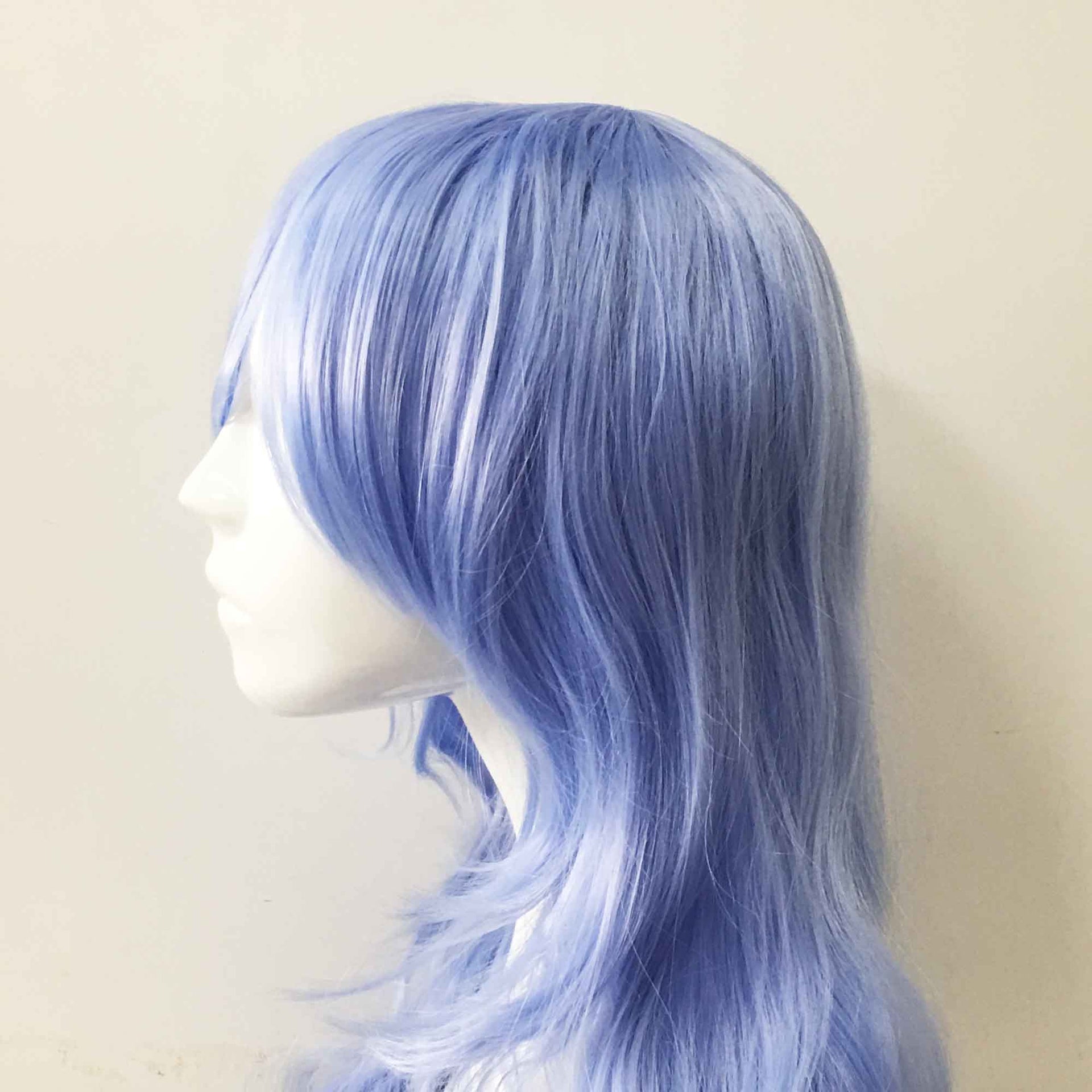 nevermindyrhead Women Light Blue Long Curly Side Swept Bangs Cosplay Wig