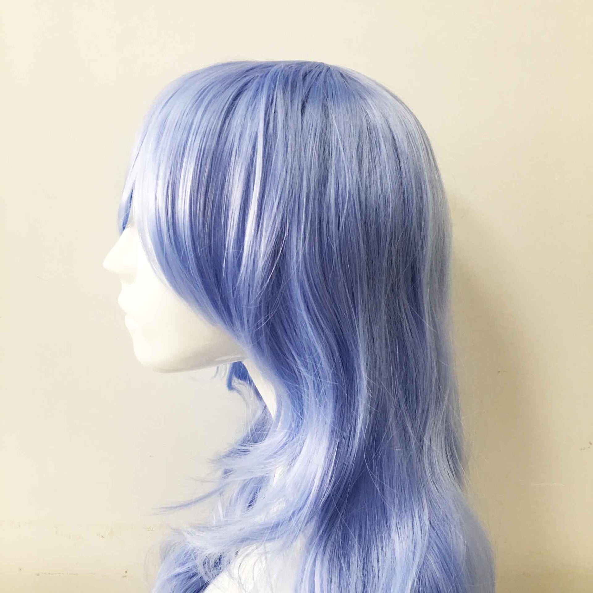 nevermindyrhead Women Light Blue Long Curly Side Swept Bangs Cosplay Wig