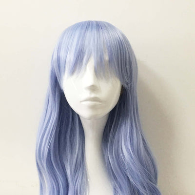 Women Light Blue Pastel Long Wavy Fringe Bangs Cosplay Wig