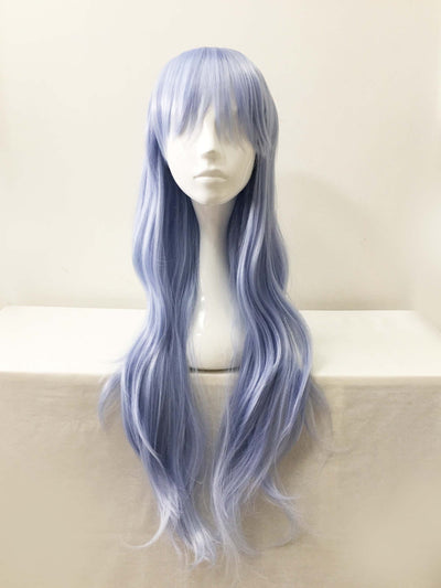 Women Light Blue Pastel Long Wavy Fringe Bangs Cosplay Wig
