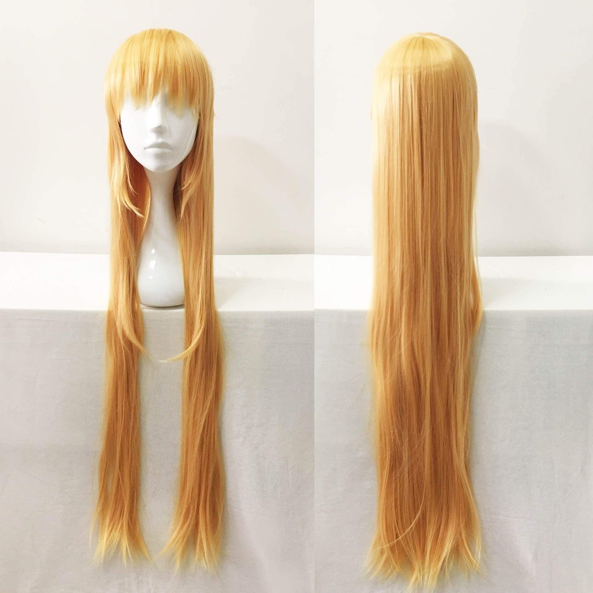 nevermindyrhead Women Light Orange Extra Long Straight Fringe Bangs Cosplay Wig