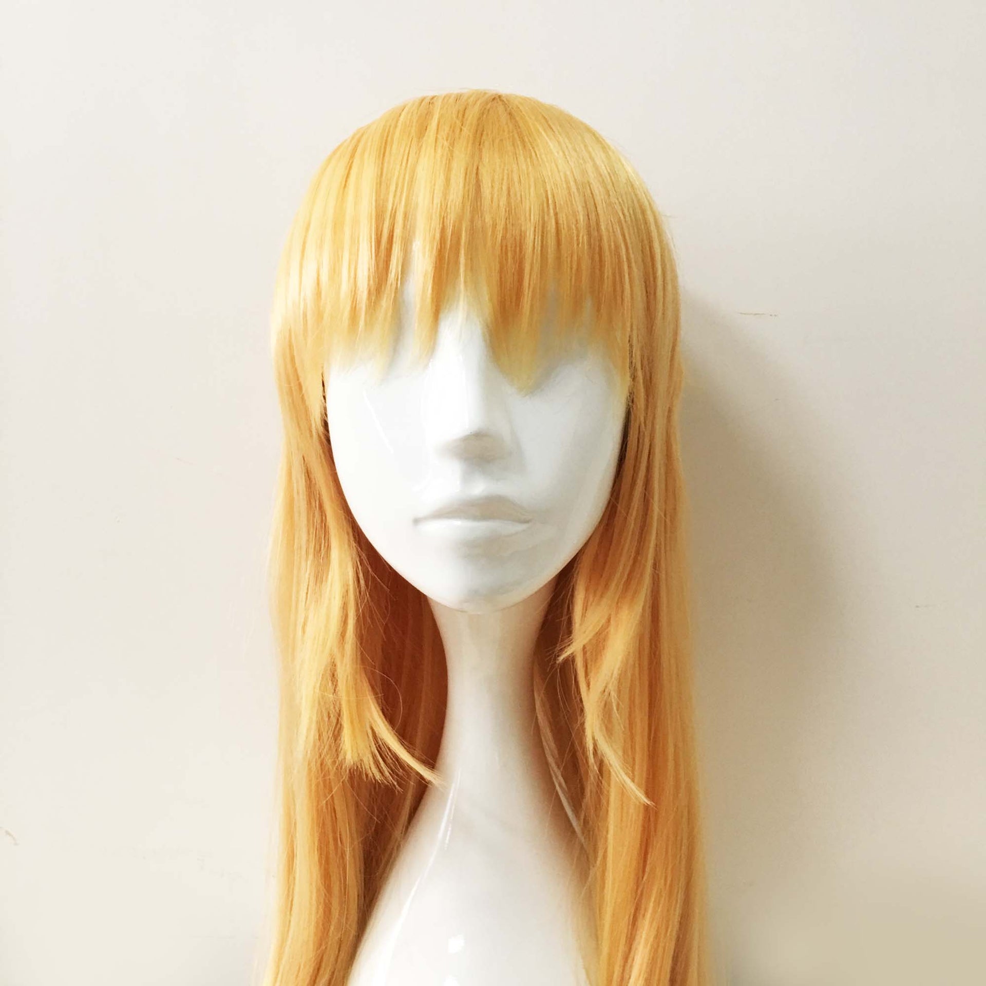 nevermindyrhead Women Light Orange Extra Long Straight Fringe Bangs Cosplay Wig