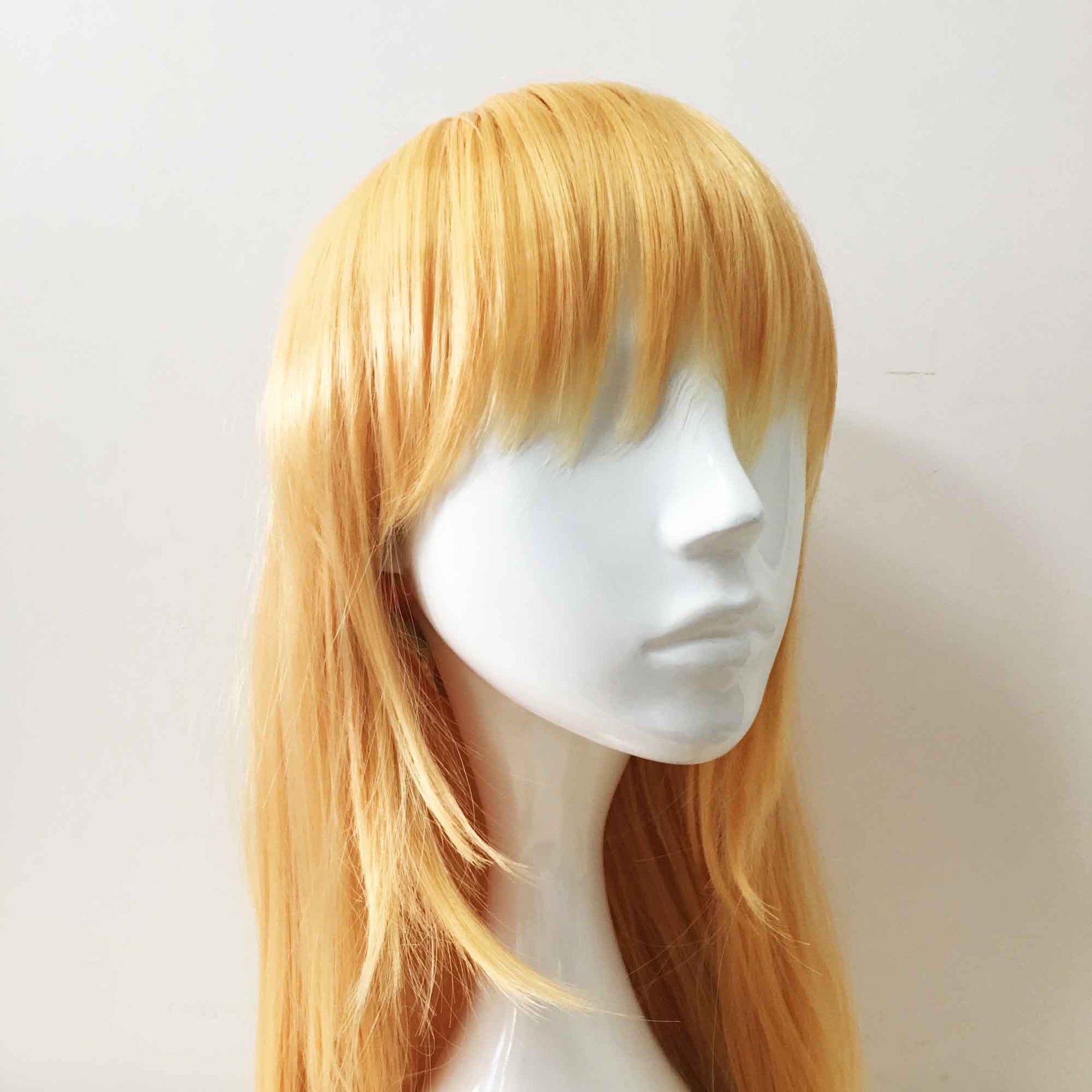 nevermindyrhead Women Light Orange Extra Long Straight Fringe Bangs Cosplay Wig