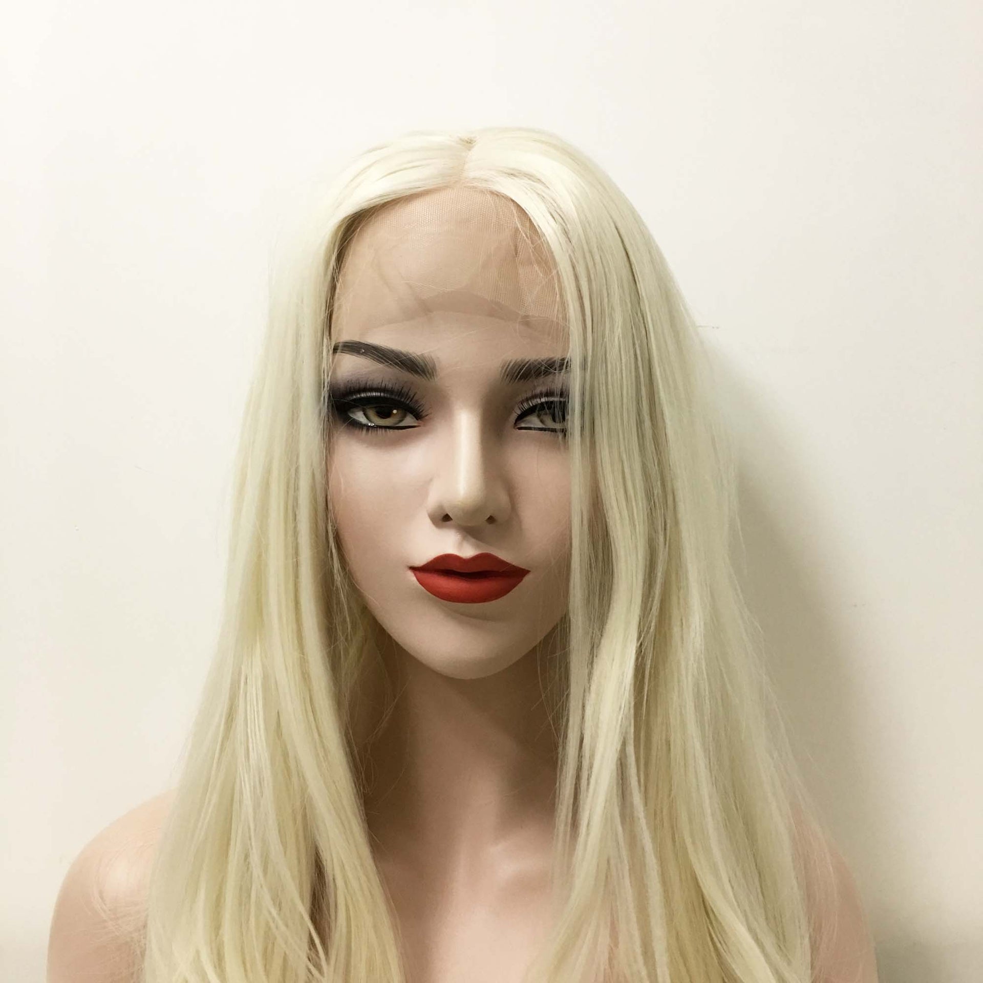 nevermindyrhead Women Light Platinum Blonde Lace Front Long Straight Middle Part Wig