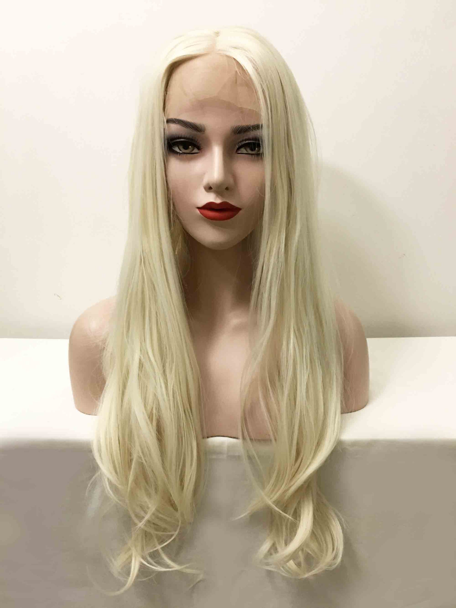 nevermindyrhead Women Light Platinum Blonde Lace Front Long Straight Middle Part Wig