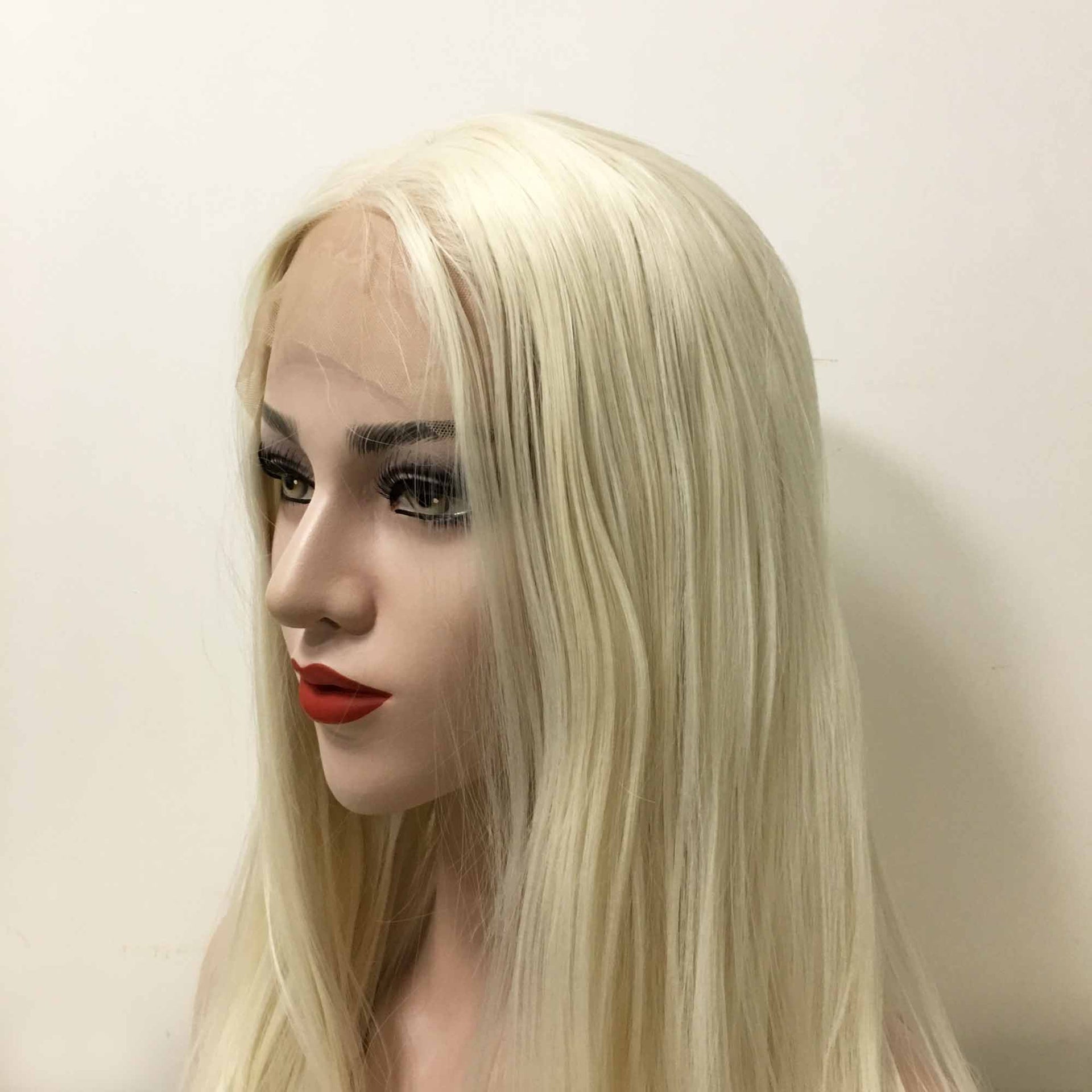 nevermindyrhead Women Light Platinum Blonde Lace Front Long Straight Middle Part Wig