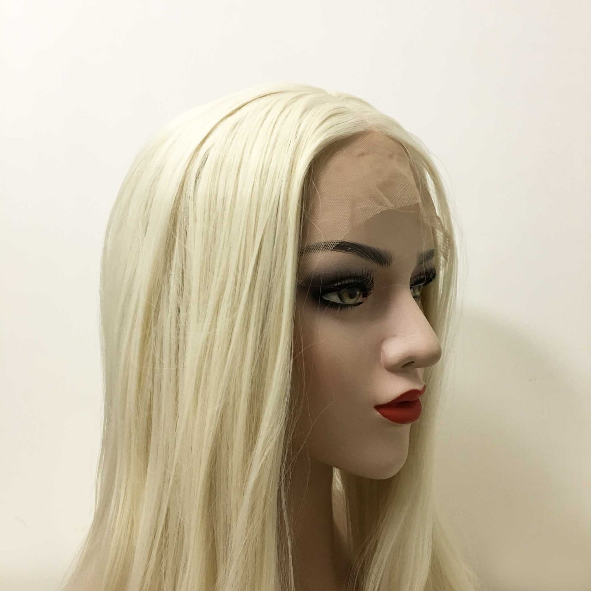 nevermindyrhead Women Light Platinum Blonde Lace Front Long Straight Middle Part Wig