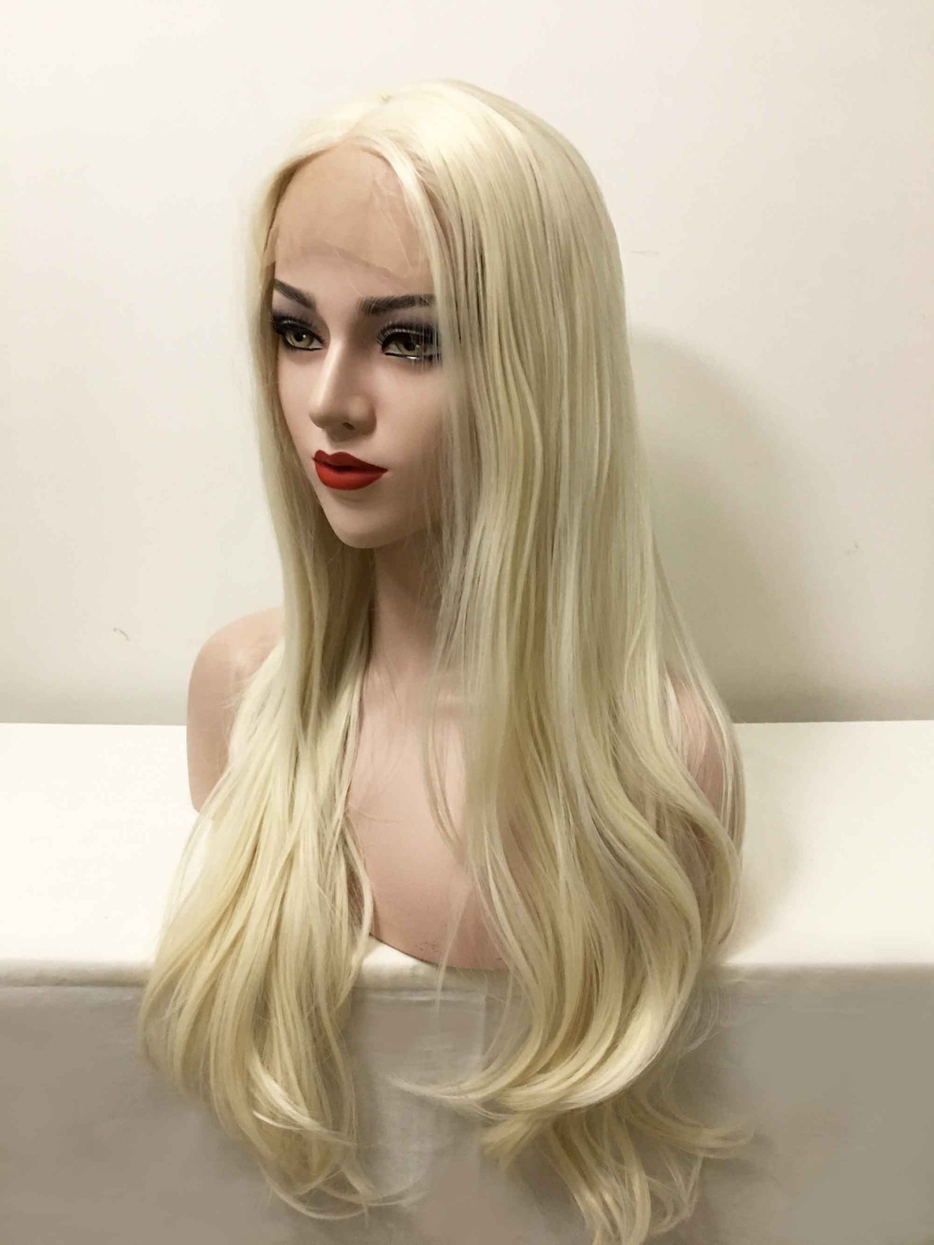 nevermindyrhead Women Light Platinum Blonde Lace Front Long Straight Middle Part Wig