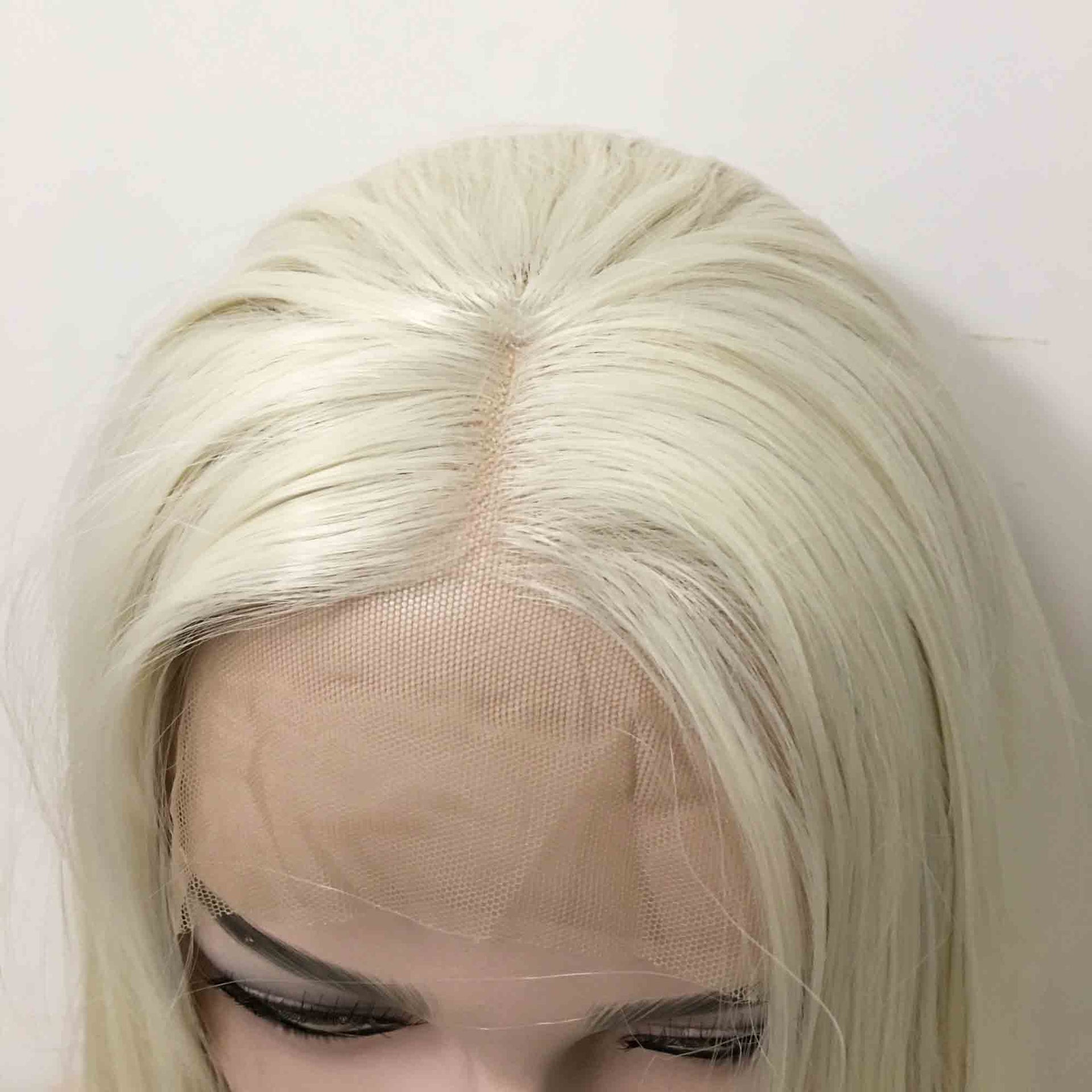 nevermindyrhead Women Light Platinum Blonde Lace Front Long Straight Middle Part Wig