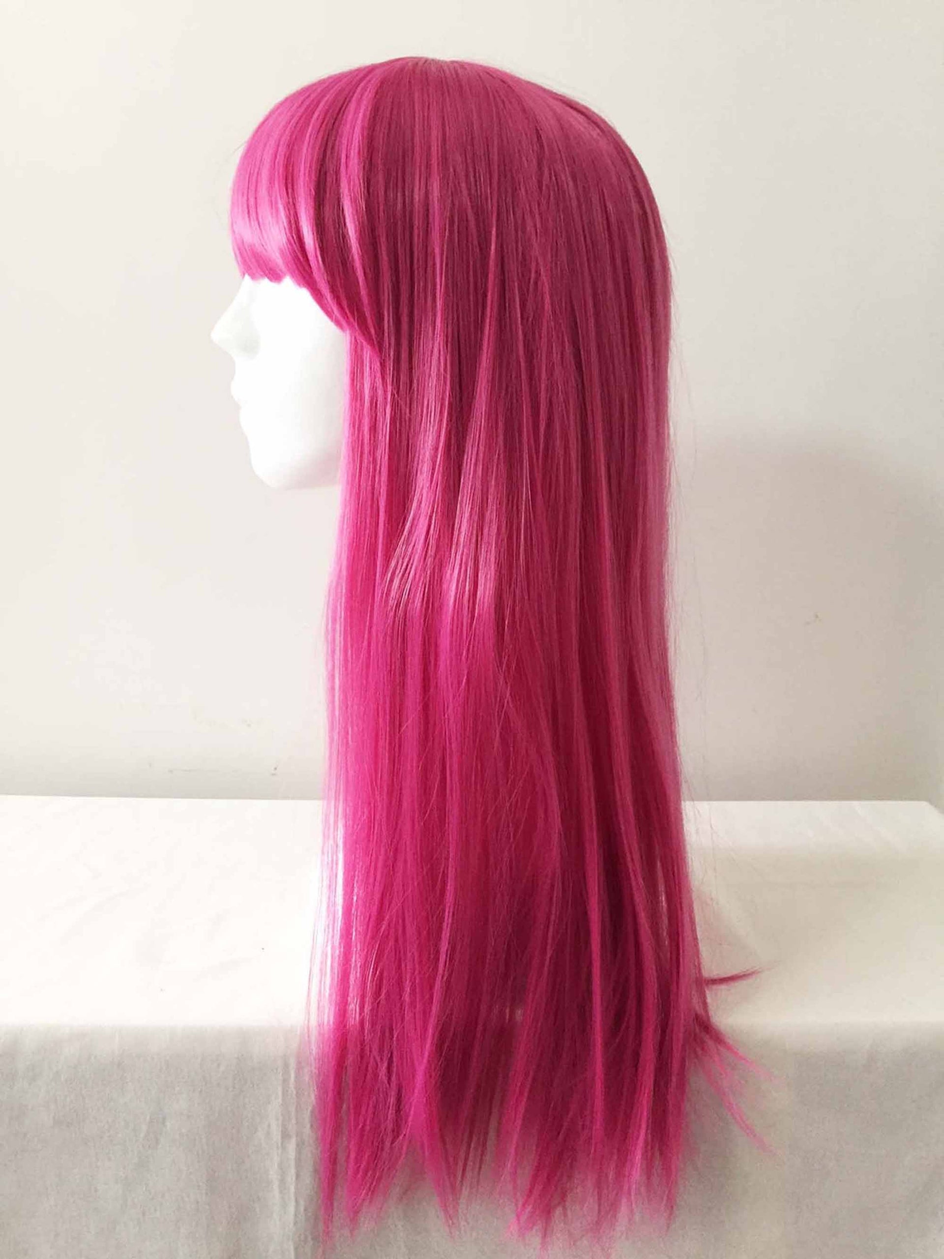 nevermindyrhead Women Magenta Pink Long Straight Blunt Bangs Cosplay Wig