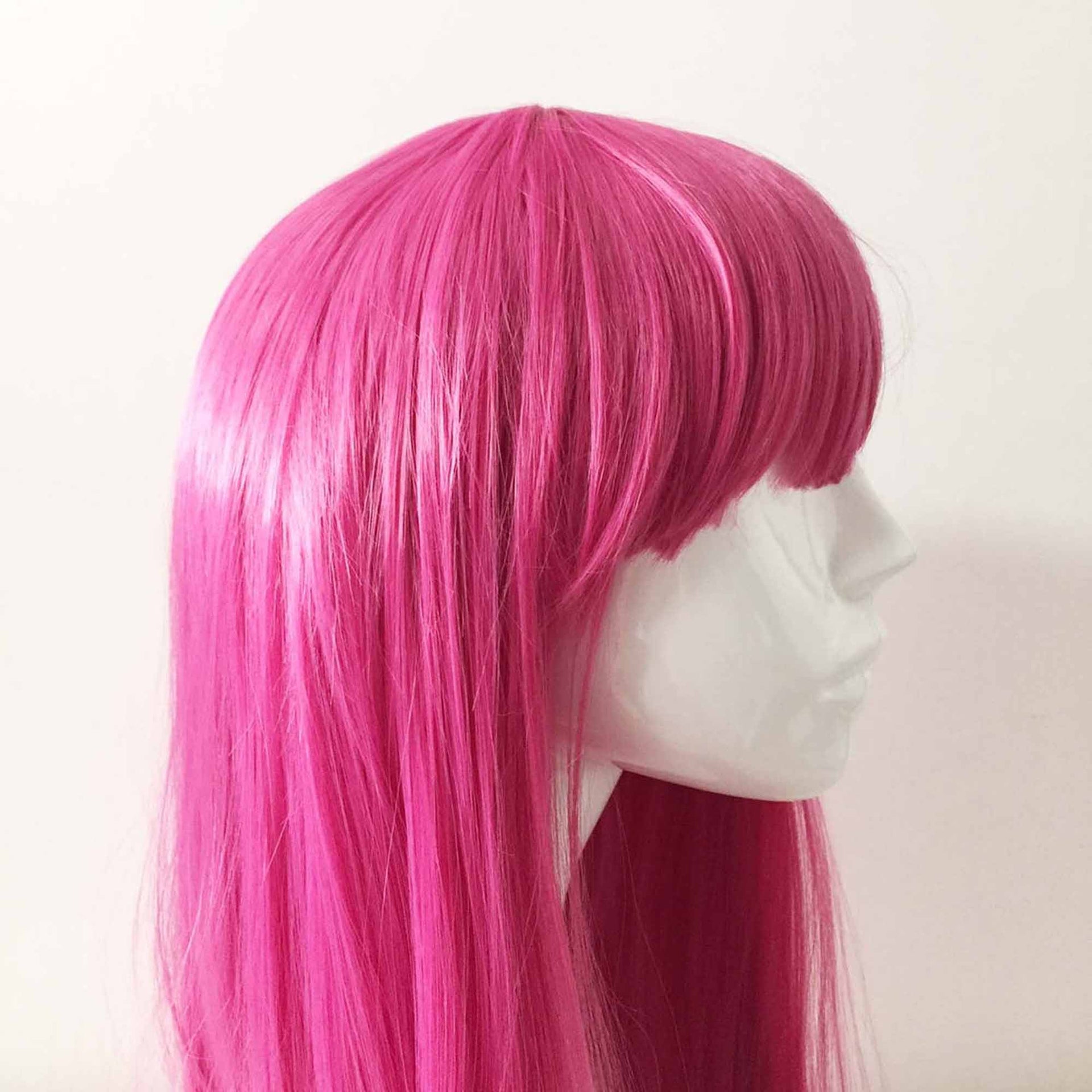 nevermindyrhead Women Magenta Pink Long Straight Blunt Bangs Cosplay Wig