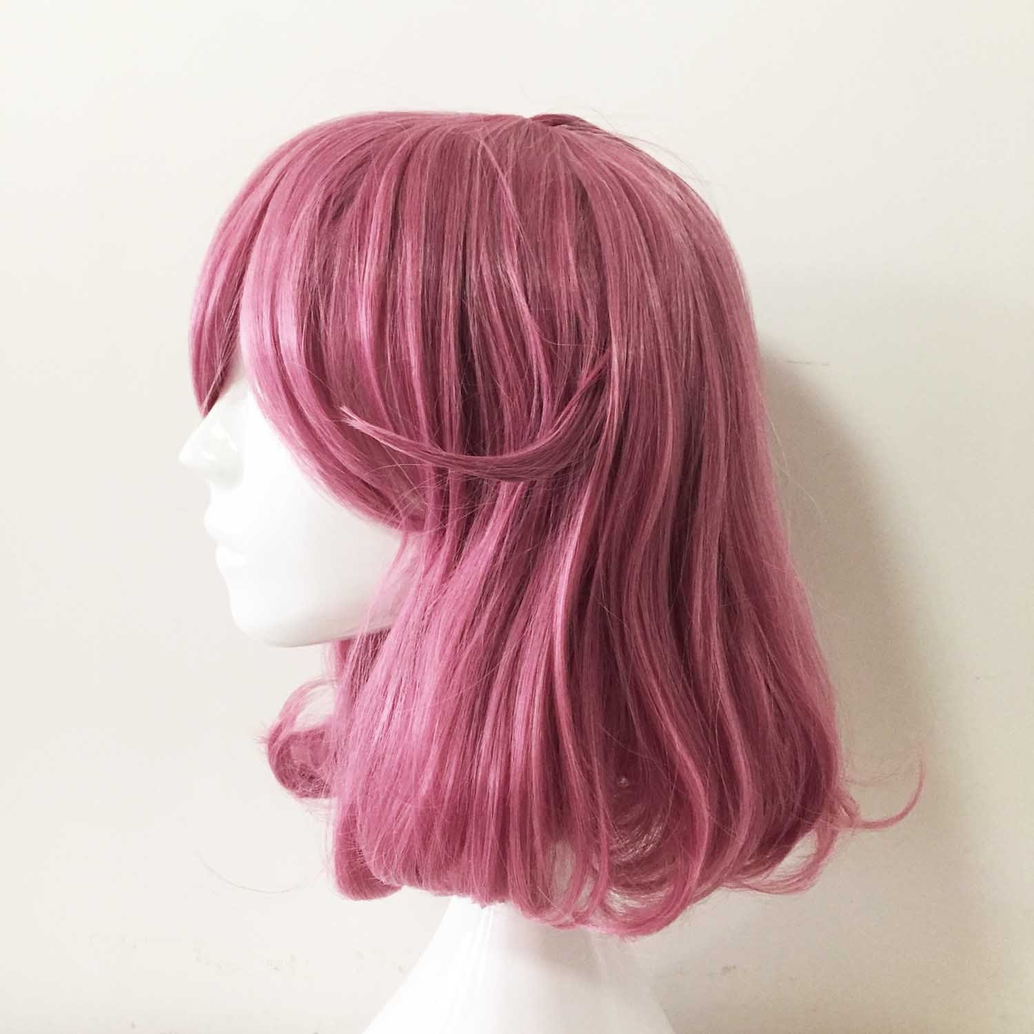 nevermindyrhead Women Magenta Pink Medium Length Straight Fringe Bangs Cosplay Wig