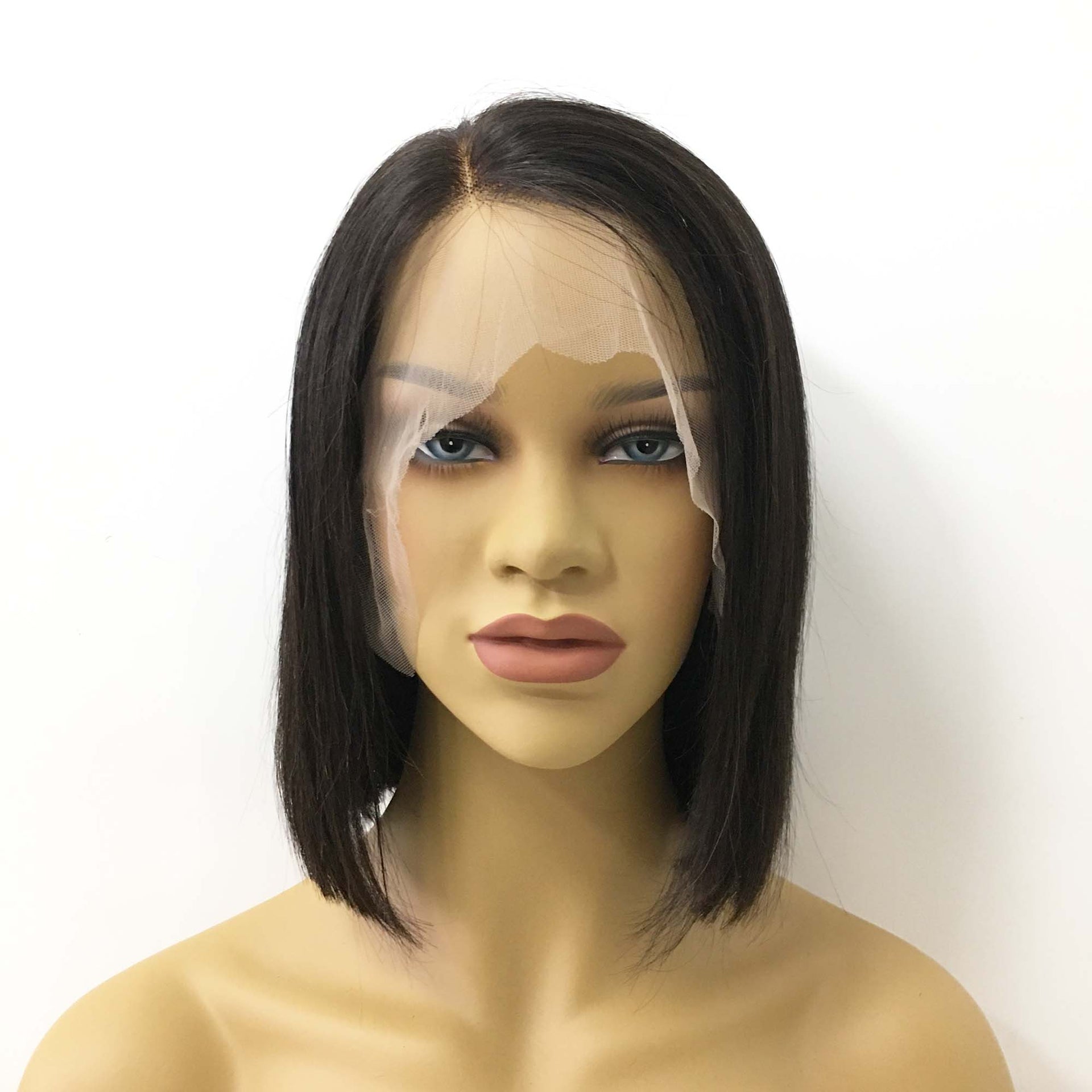 nevermindyrhead Women Natural Black Human Hair 13X6 Lace Front Medium Length Straight Side Part Wig
