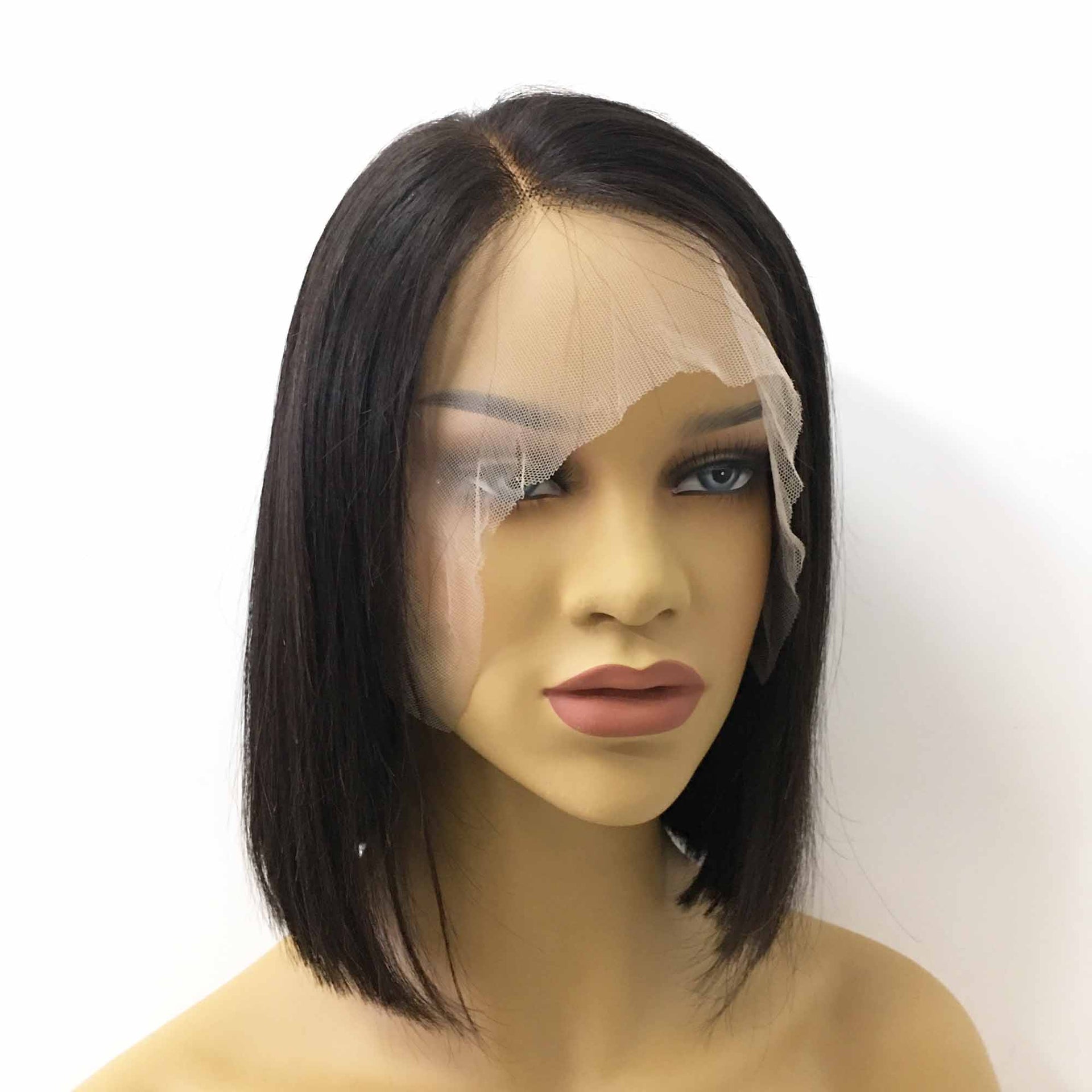 nevermindyrhead Women Natural Black Human Hair 13X6 Lace Front Medium Length Straight Side Part Wig