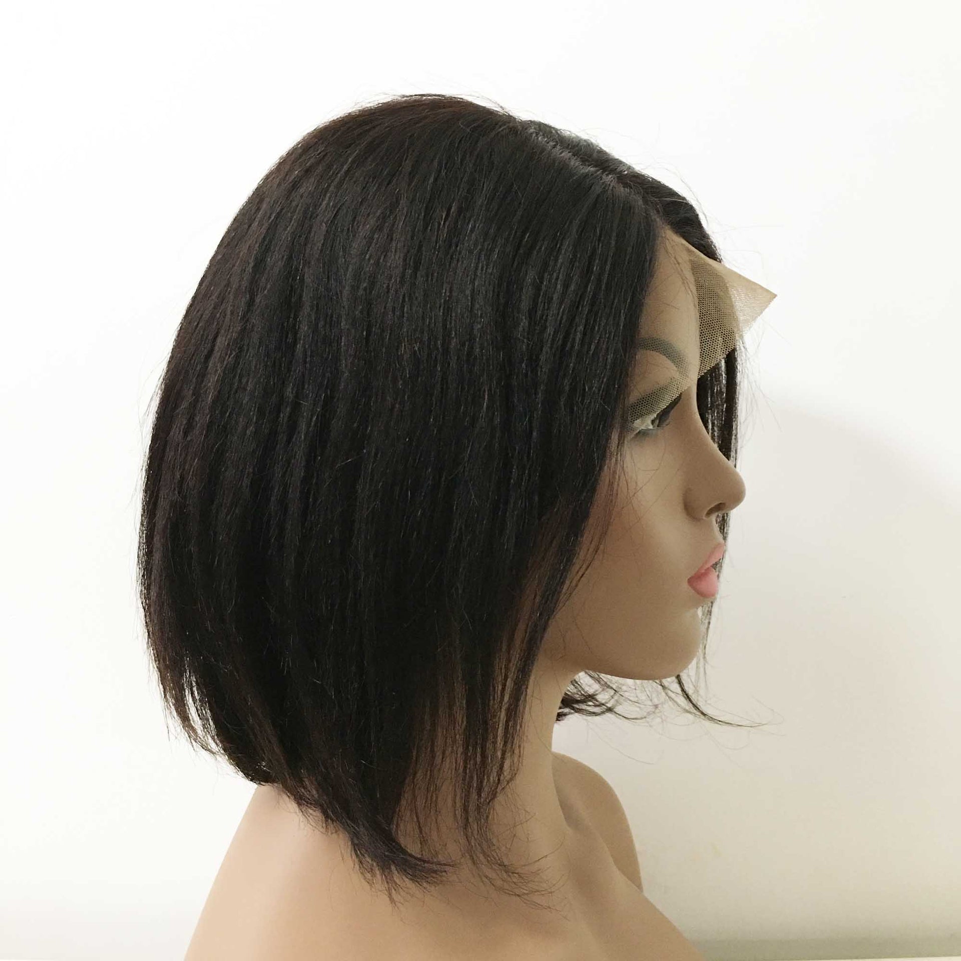 nevermindyrhead Women Natural Black Human Hair Yaki Texture Short Straight Side Part Wig