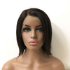 Women Natural Black Human Hair Lace front Yaki Texture Short Straight Side Part Wig